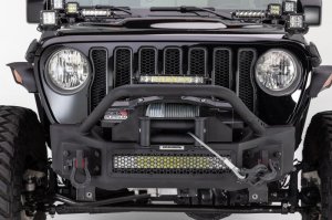 Jeep Wrangler Bumper - Front - Go Rhino - Rockline Front Stubby with Overrider - Textured Black - `07-`20